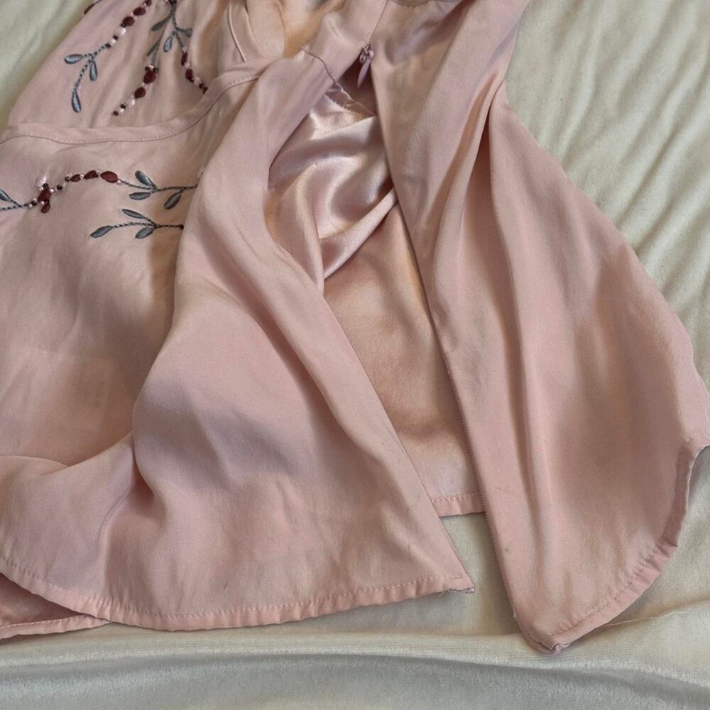Vintage 90s Silk Pink embroidered beaded Cami Top - Picture 3 of 8
